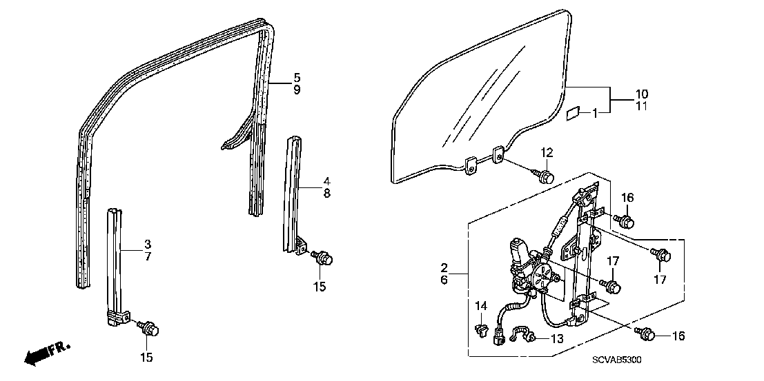 B 53 FRONT DOOR GLASS - REGULATOR